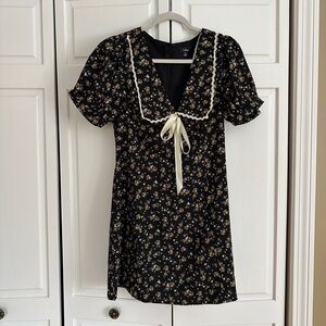 Lulu's Black Floral Mini Dress with Satin Bow